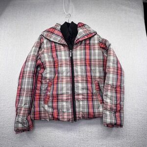 Enyce Mens Plaid Puffer Jacket Full Zip‎ Collared Gray Pink Winter Coat Size L